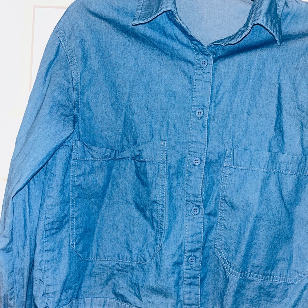 MDRN Blue Denim Long Sleeve Button Up Top Shirt XS Country Modern Cropped - Picture 3 of 4